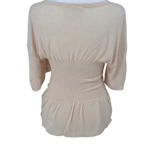 Soft Joie smocked peplum top Sz M beige/sand lyocell-wool blend, dolman - Picture 4 of 9